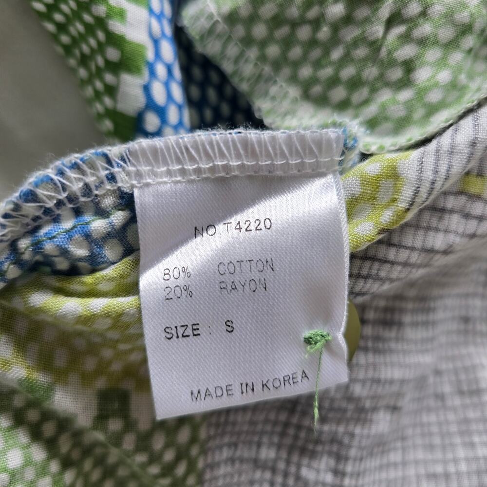 Terra Patch Work Sleeveless Tunic Shirt Gillet Convertible Collar Gray Green S - Picture 5 of 5